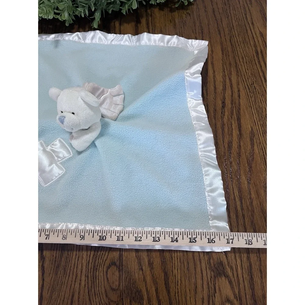 Baby Boom‎ Blue Lovey Security Blanket White Angel Bear Satin Cross Trim